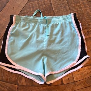 Teal, black and white gym shorts